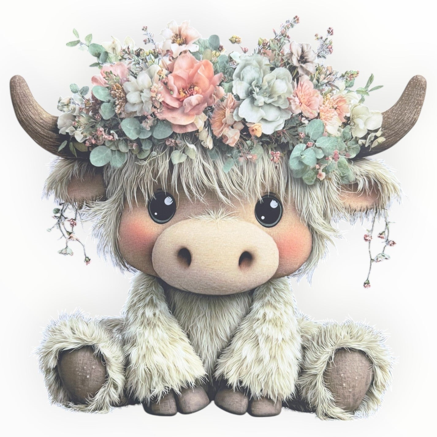 Baby Highland Cow Floral Crown DTF Print
