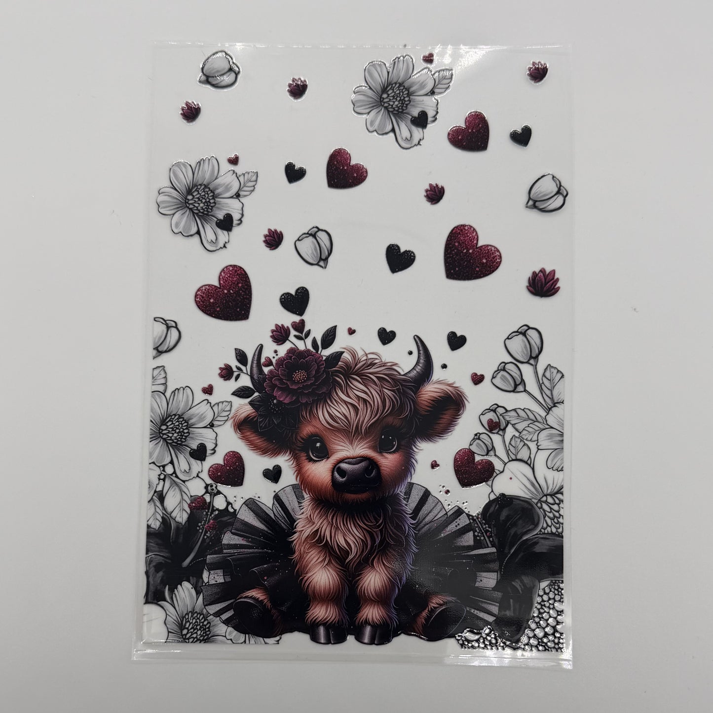 Highland Cow Floral Hearts A5 UV DTF Wrap