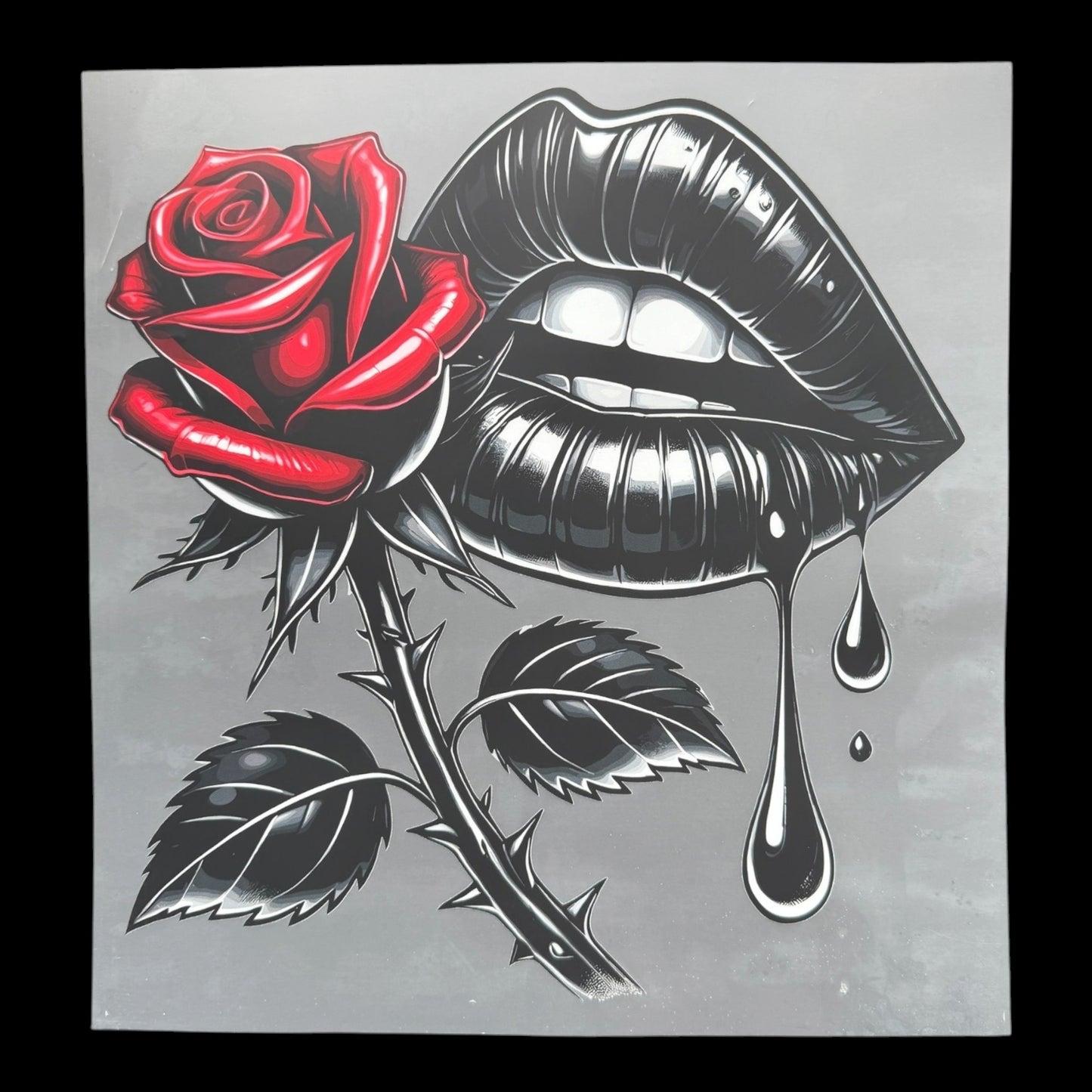 Gothic Rose Black Lips DTF Print