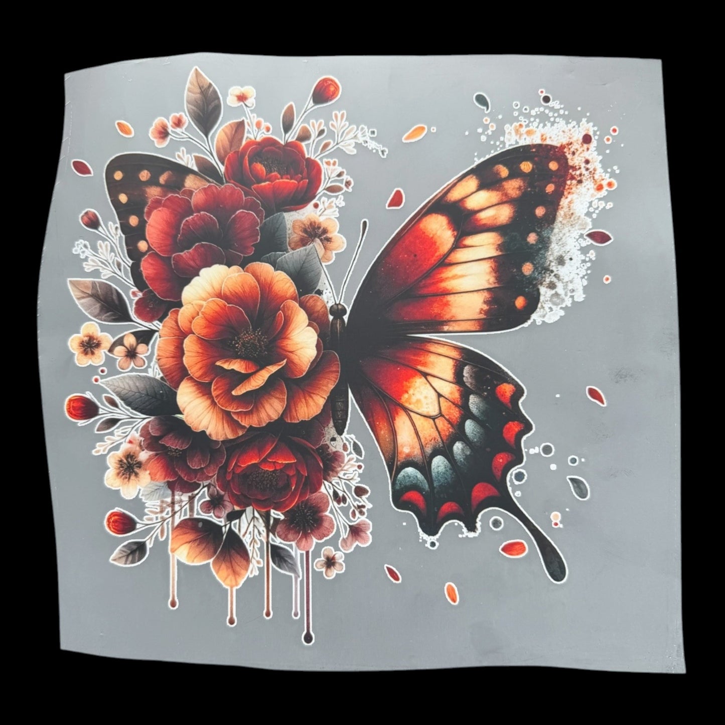 Dark Floral Butterfly Watercolor DTF Print