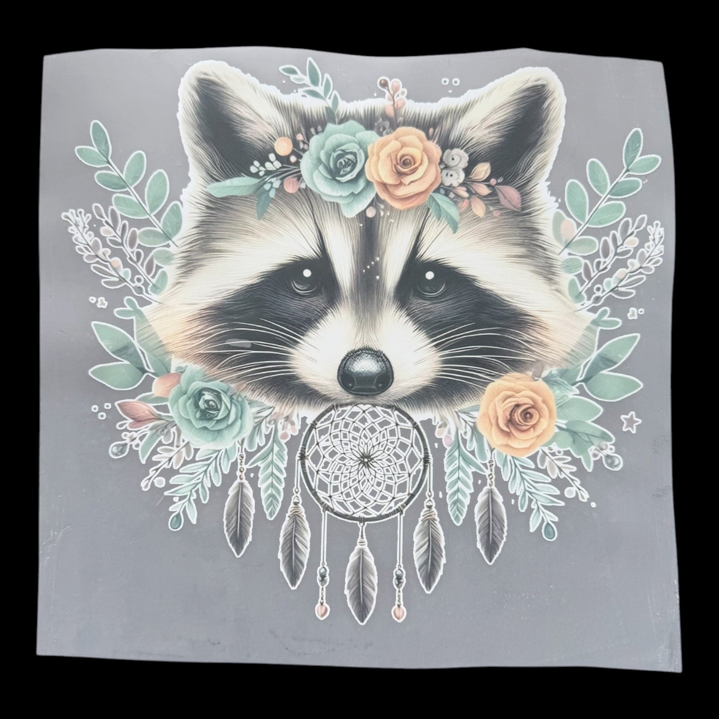 Boho Raccoon Dreamcatcher Floral DTF Print