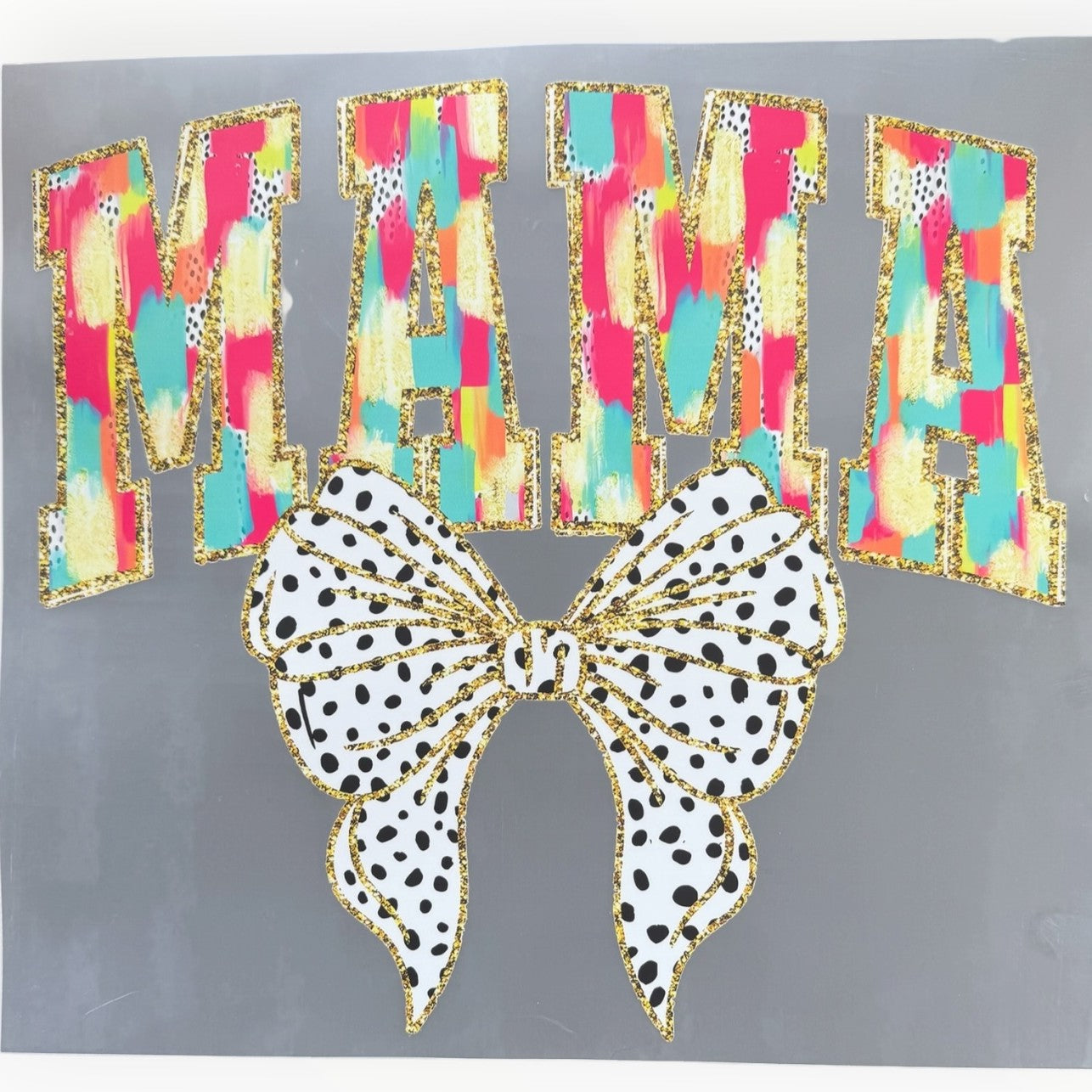 Colorful Glitter Mama Dalmatian Bow DTF Print