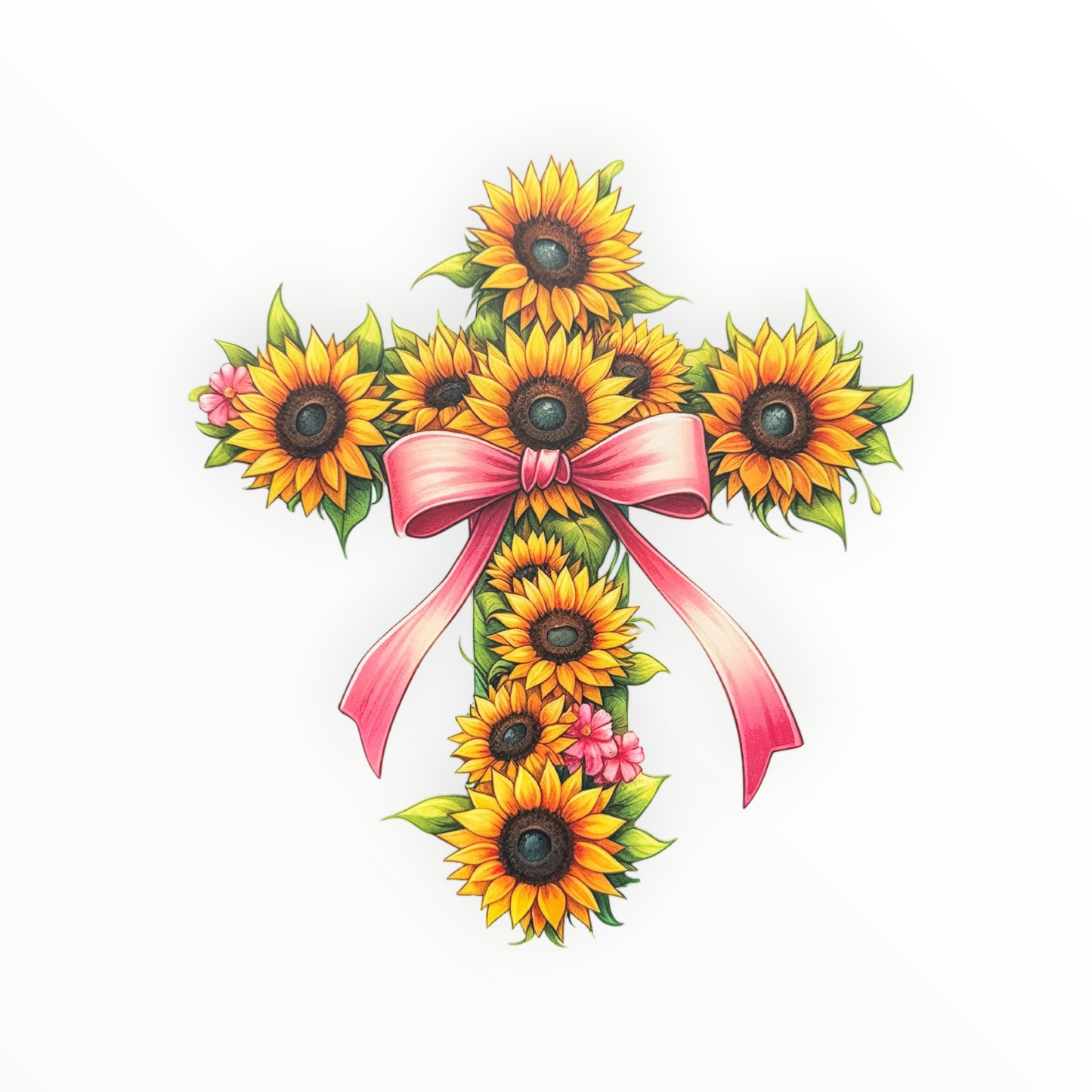 Sunflower Cross with Pink Bow DTF Print