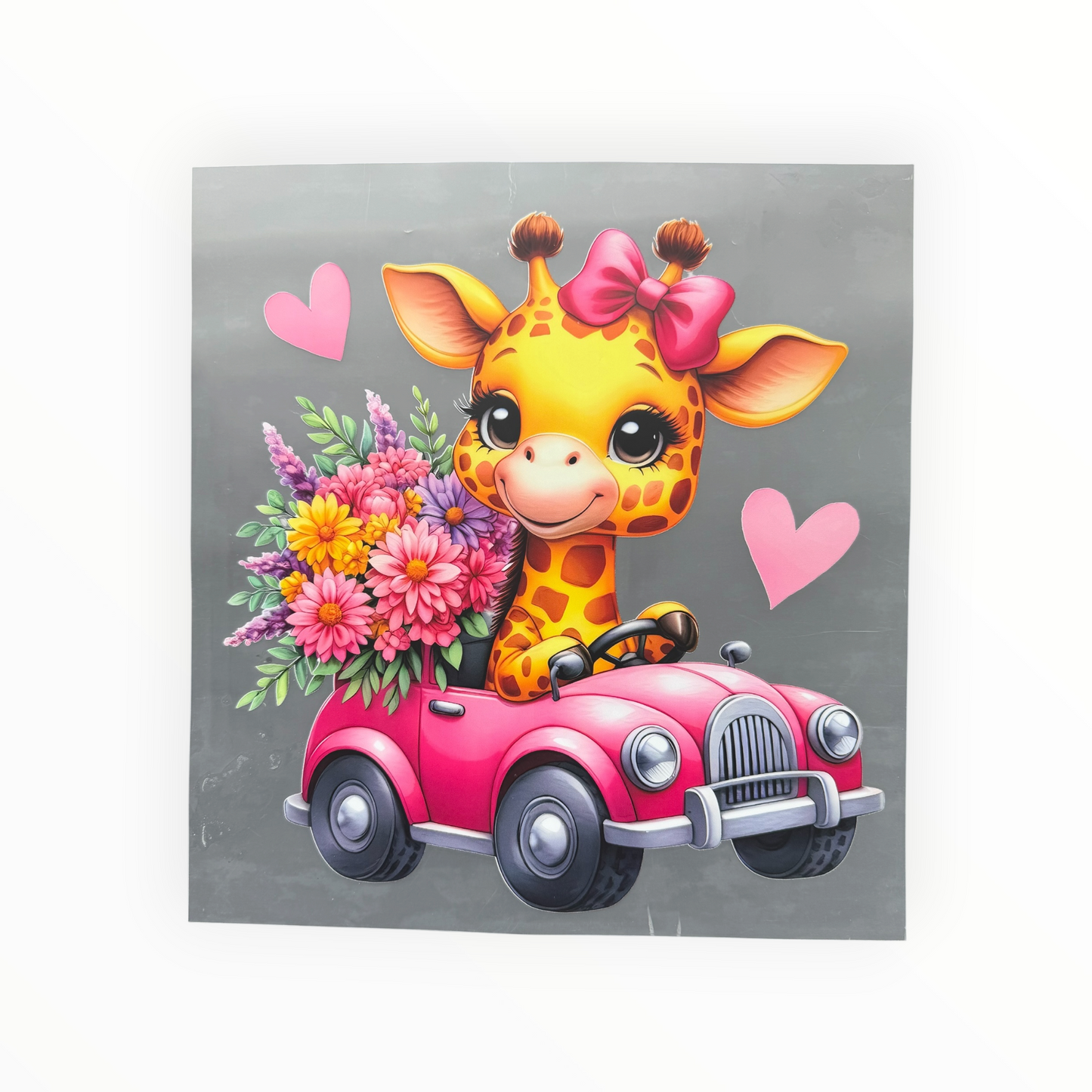 Cute Giraffe Pink Car Floral DTF Print