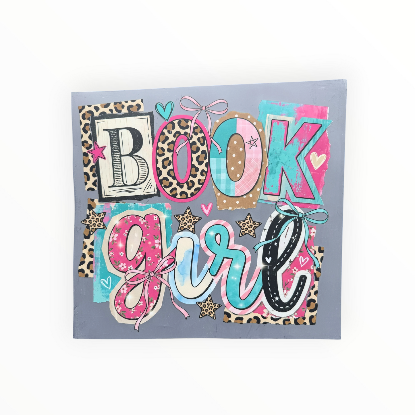 Book Girl Leopard Print Collage DTF Print