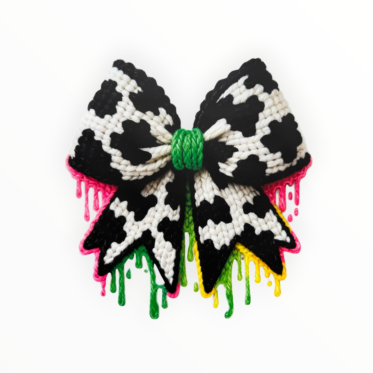 Houndstooth Bow Neon Drip Knit DTF Print
