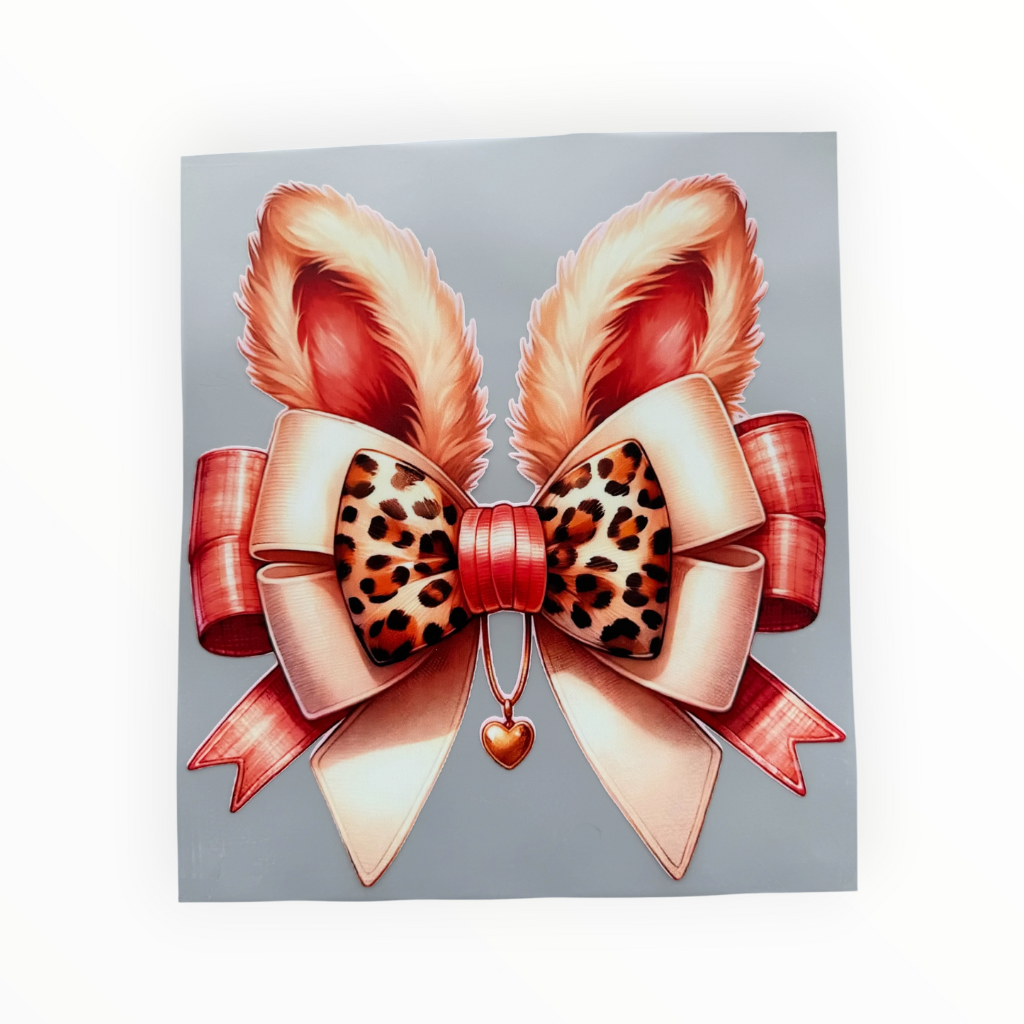 Leopard Print Fur Bow Heart Charm Valentine DTF Print
