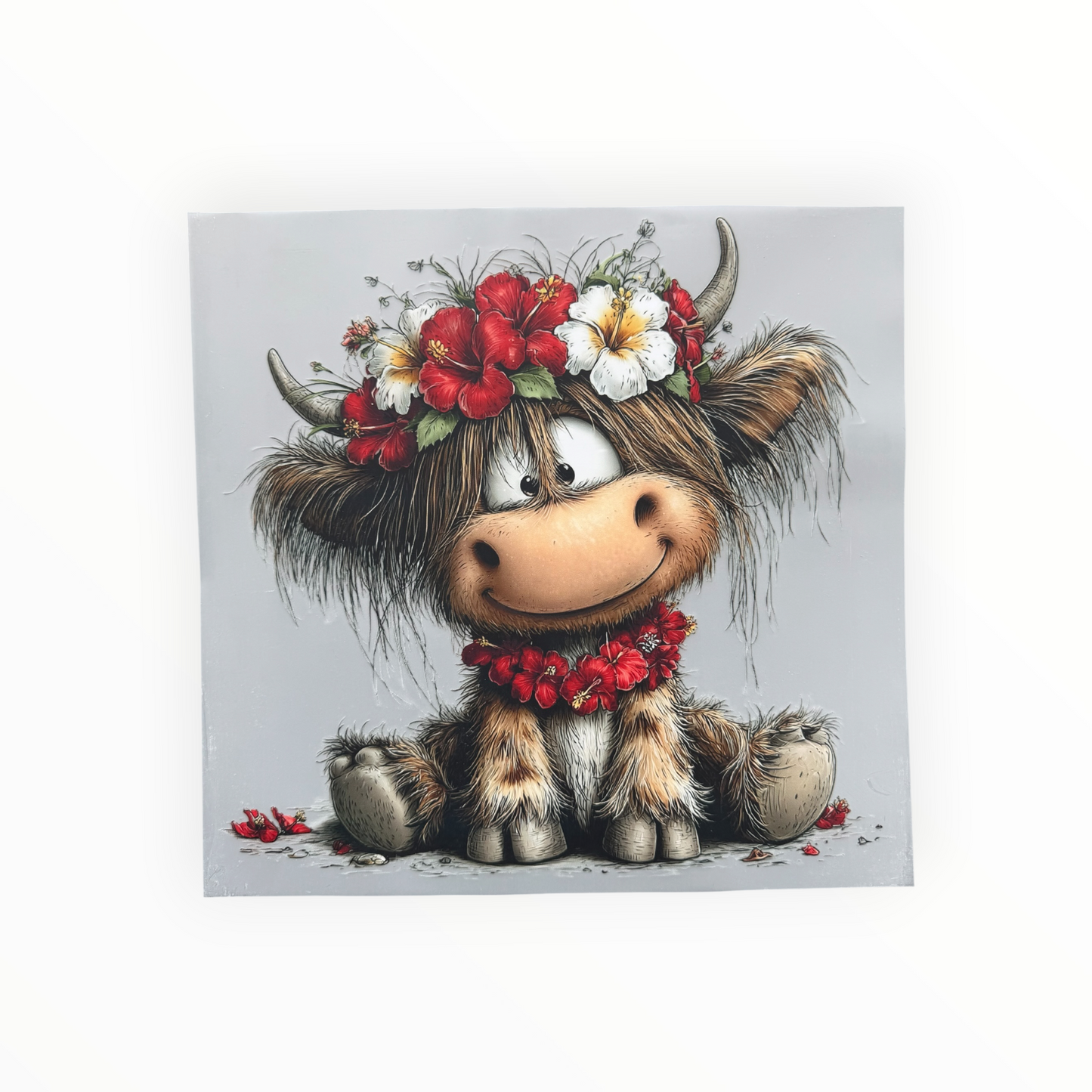 Baby Highland Cow Floral Crown Lei DTF Print