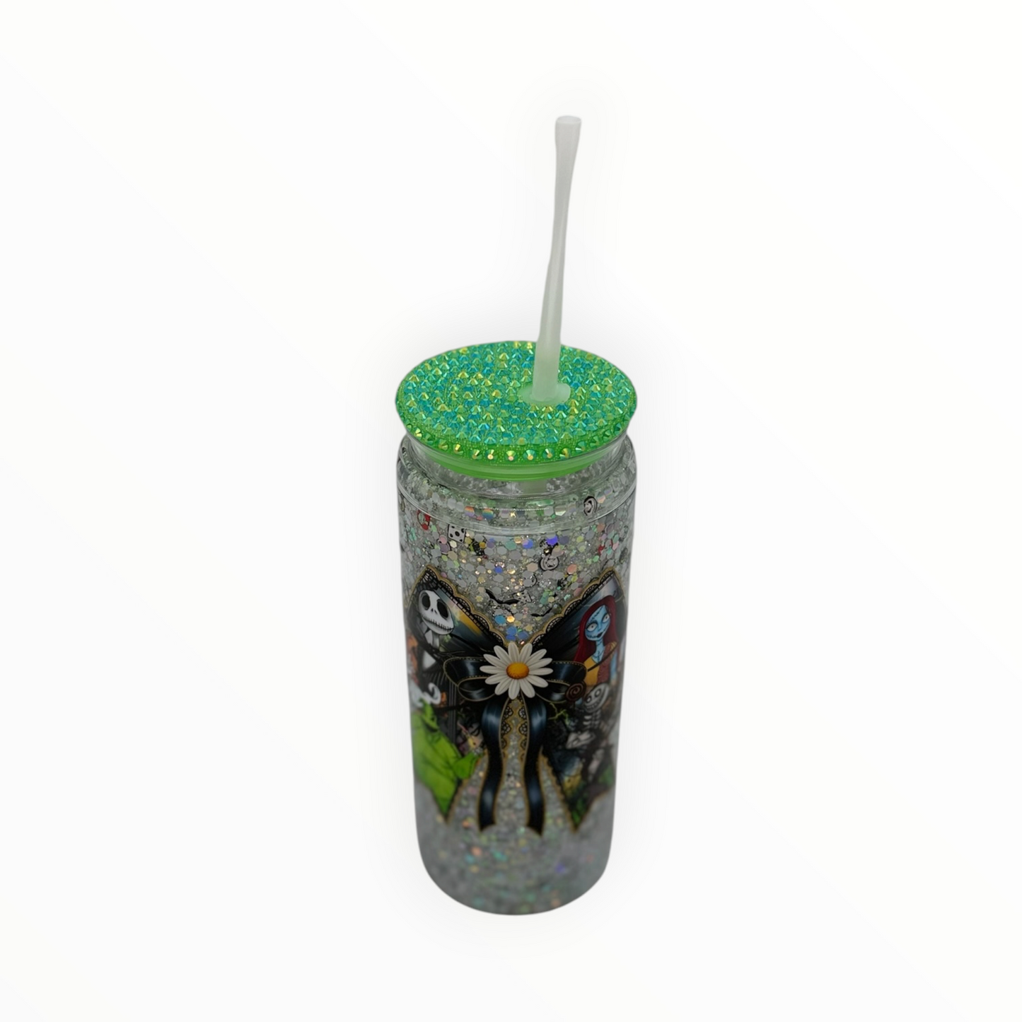 Glow in the dark 20oz acrylic mug - green glitter glow effect, full view