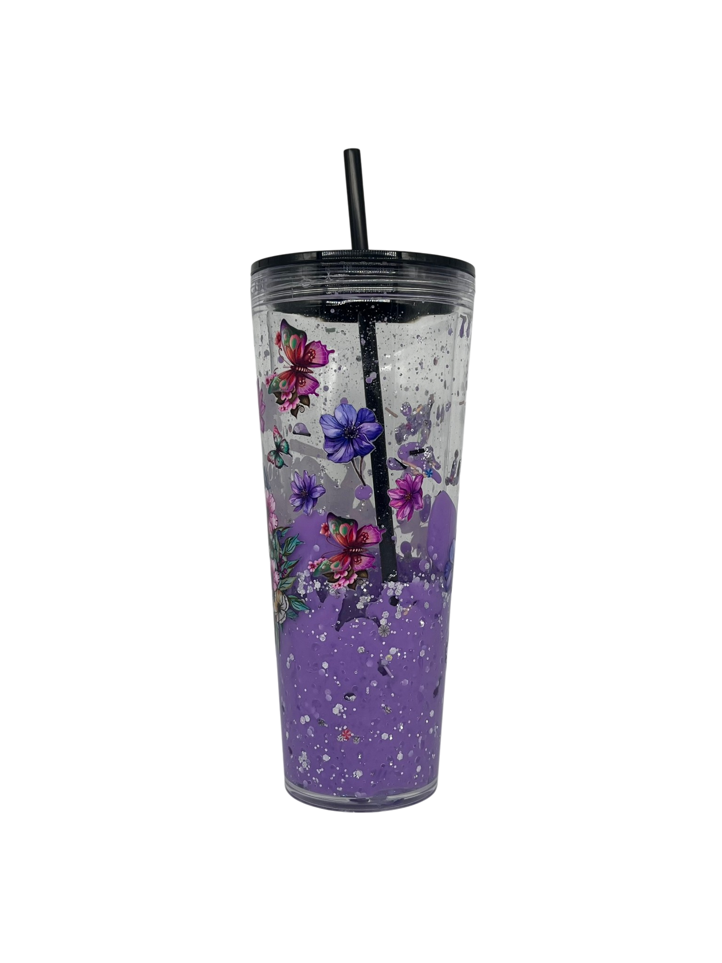 Horror Icons Floral 24oz Lava Tumbler – Purple Glitter & Black Lid
