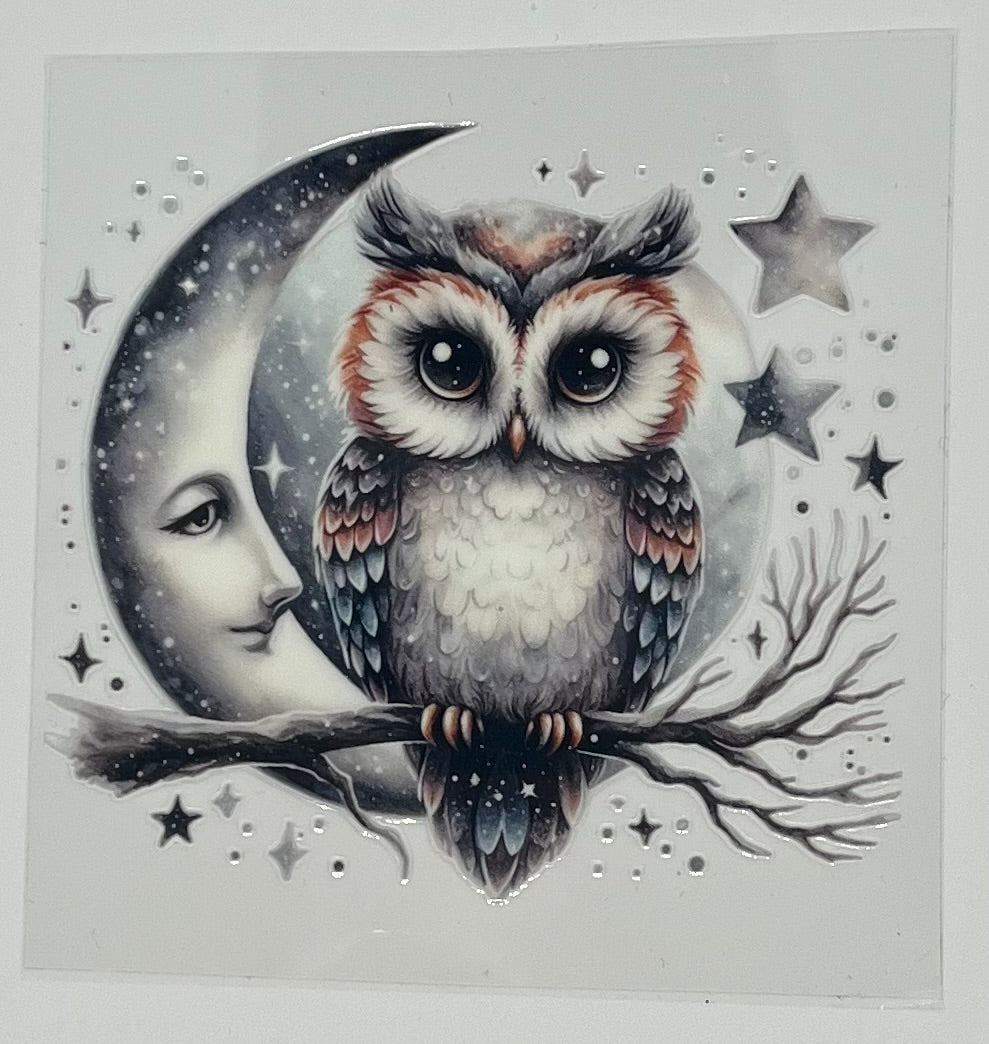 UV DTF Wrap - Owl Decal Grey Moon