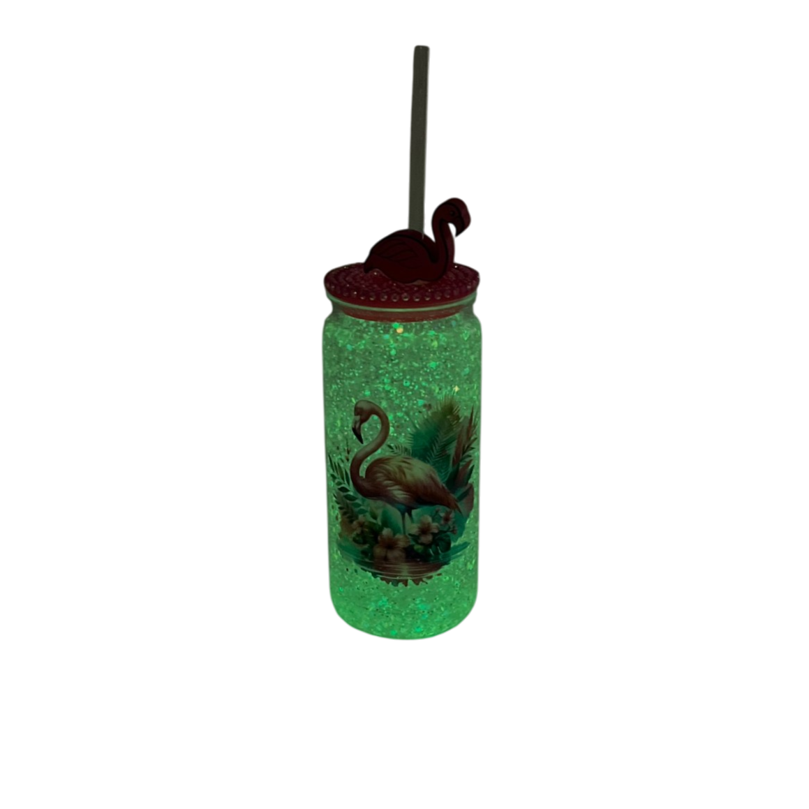 Flamingo 20oz Acrylic Glow in the Dark Snow Globe Tumbler