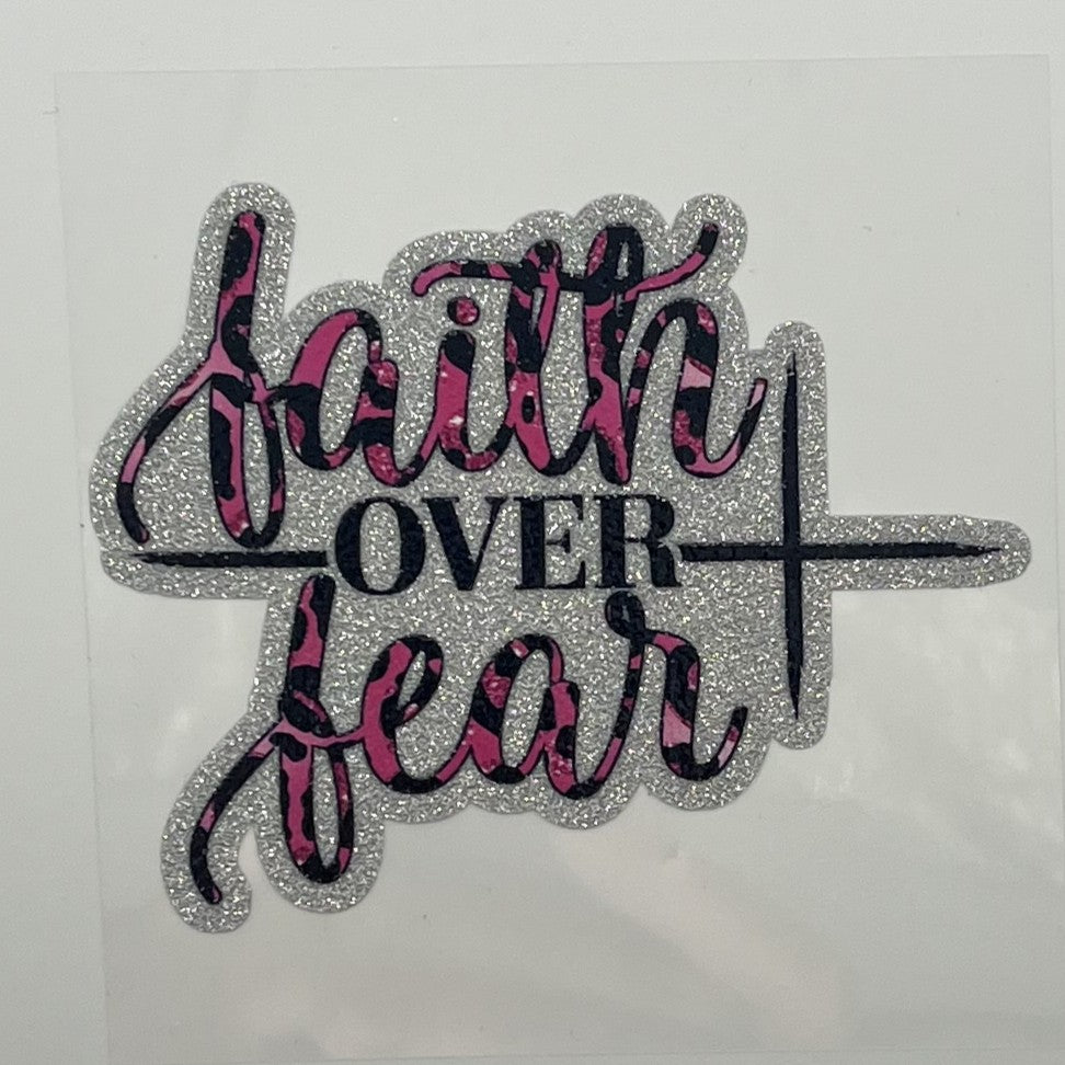 UV DTF Wrap - Faith Over Fear Pink Leopard Glitter Decal