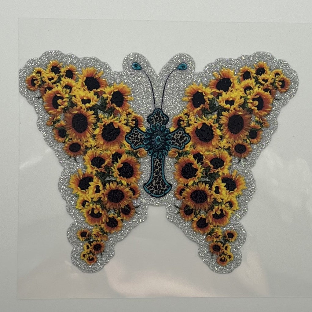 UV DTF Wrap - Sunflower Butterfly Teal Leopard Cross Glitter Decal