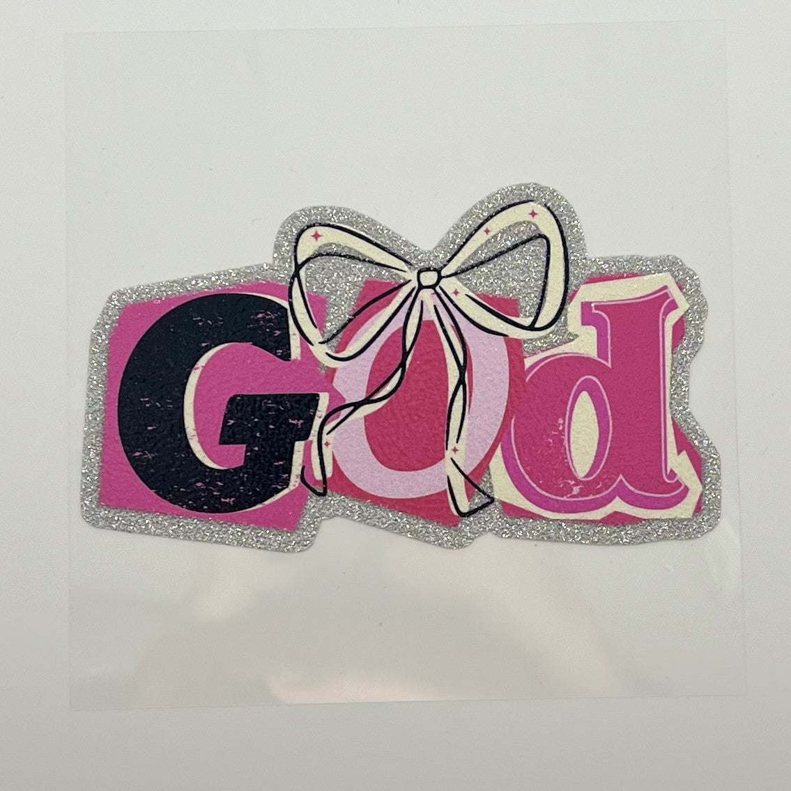 UV DTF Wrap - God Coquette Bow Pink Glitter Decal