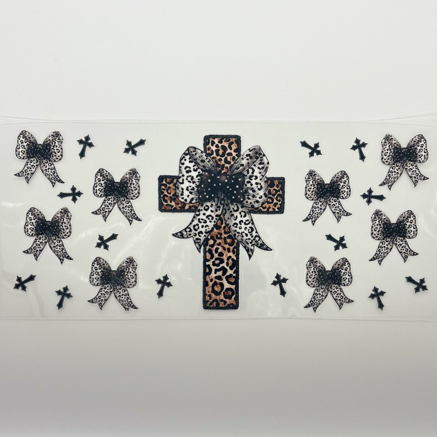 UV DTF Wrap 16oz - Leopard Cross Black Lace Coquette Bow Decal