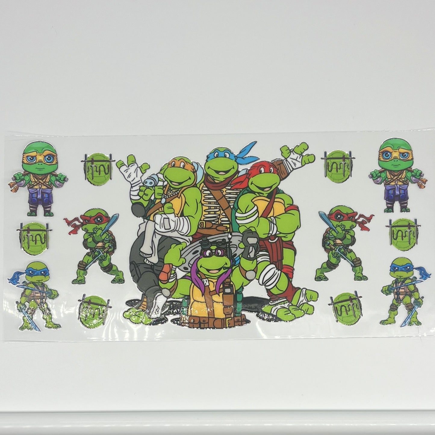 Cartoon Turtle Chibi Squad UV DTF 16oz Cup Wrap