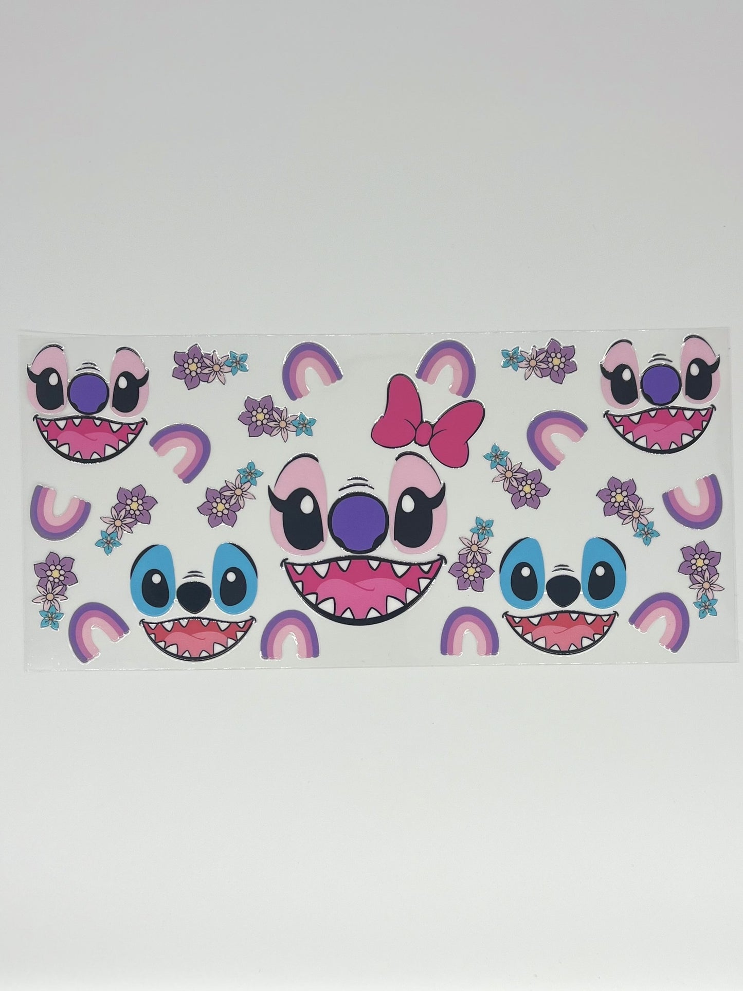 Blue and Pink Alien Faces Floral Rainbow UV DTF 16oz Cup Wrap