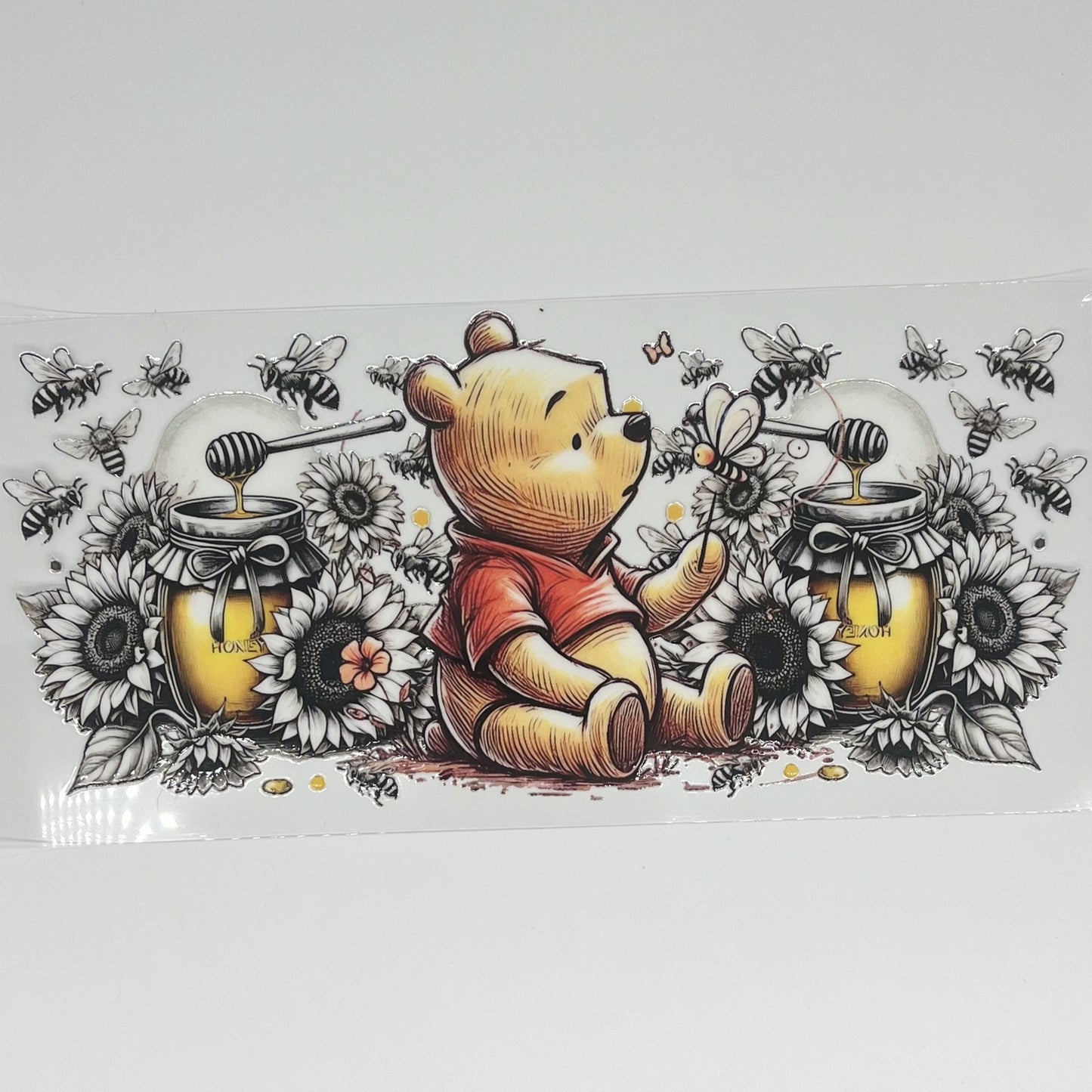 Cartoon Bear Honey Jars Sunflowers Bees UV DTF 16oz Cup Wrap