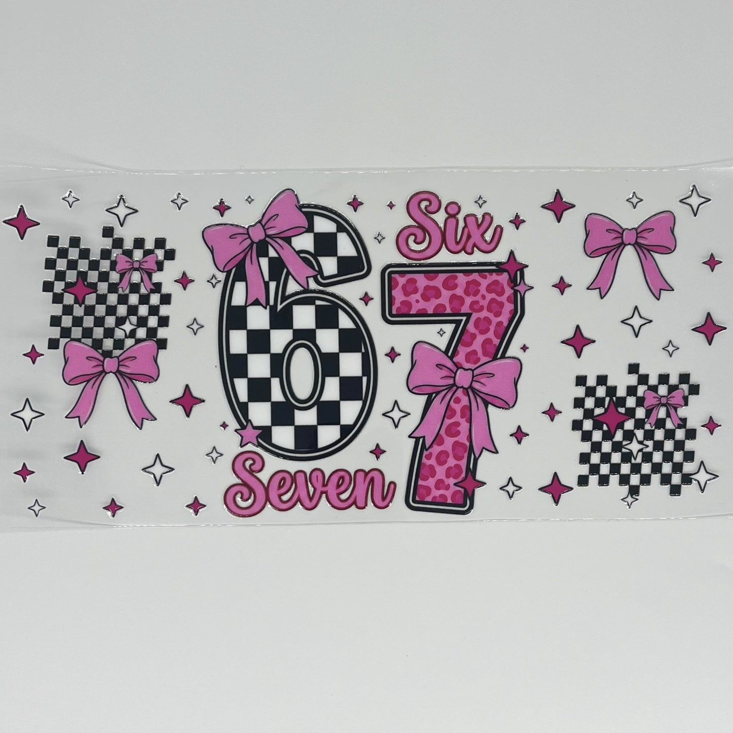 Six Seven Birthday Checkered Coquette Bow UV DTF 16oz Cup Wrap