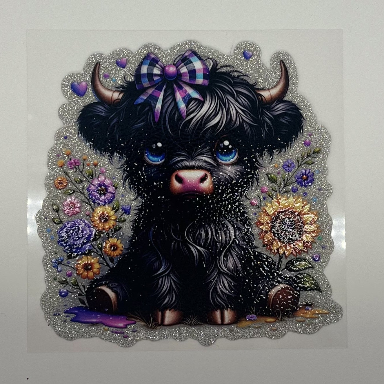 Black Highland Cow with Bow UV DTF Decal