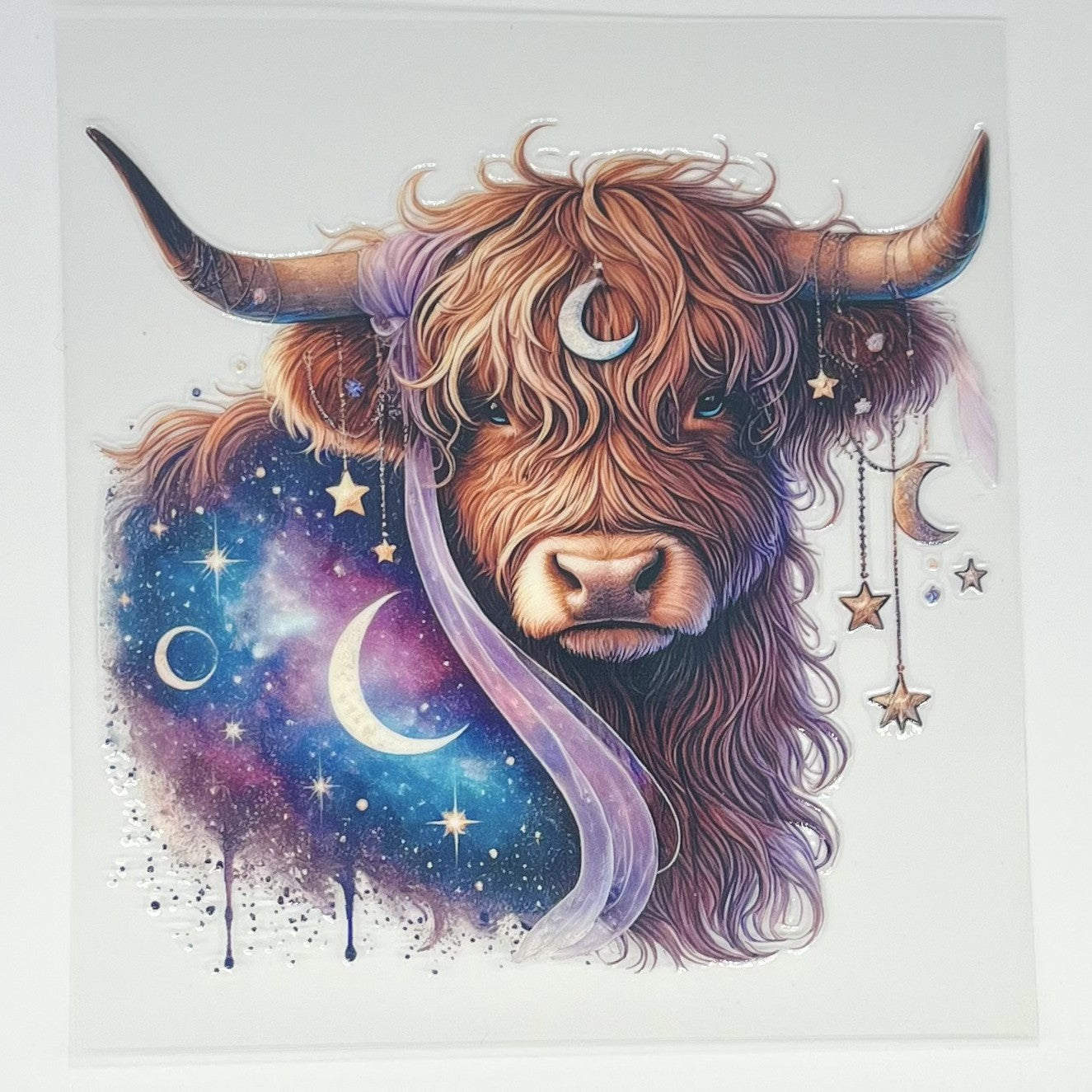 Celestial Galaxy Highland Cow UV DTF Decal