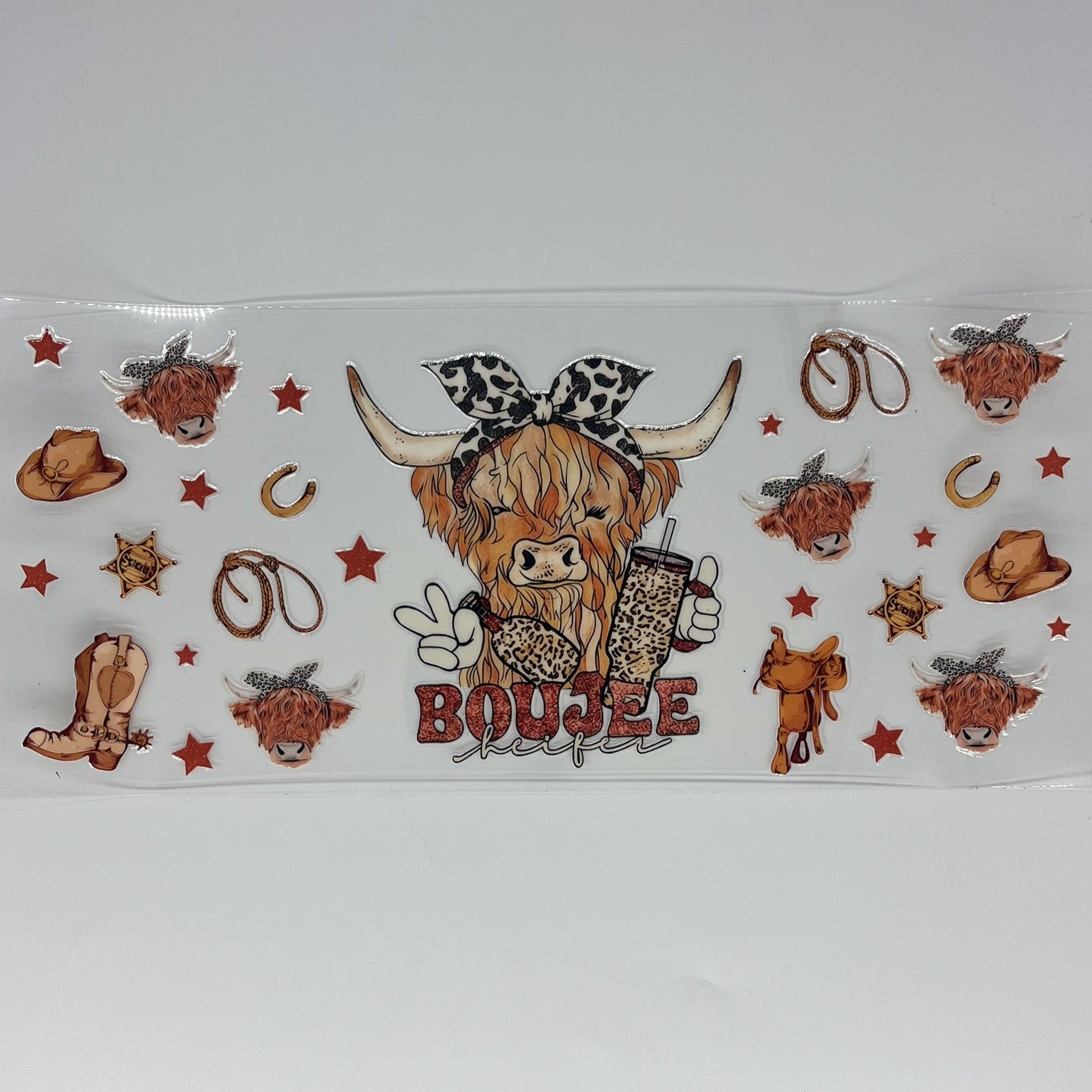 Boujee Heifer Highland Cow 16 oz UV DTF Wrap