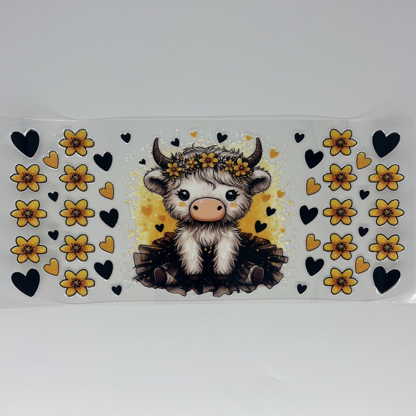 Sunflower Tutu Baby Highland Cow 16 oz UV DTF Wrap