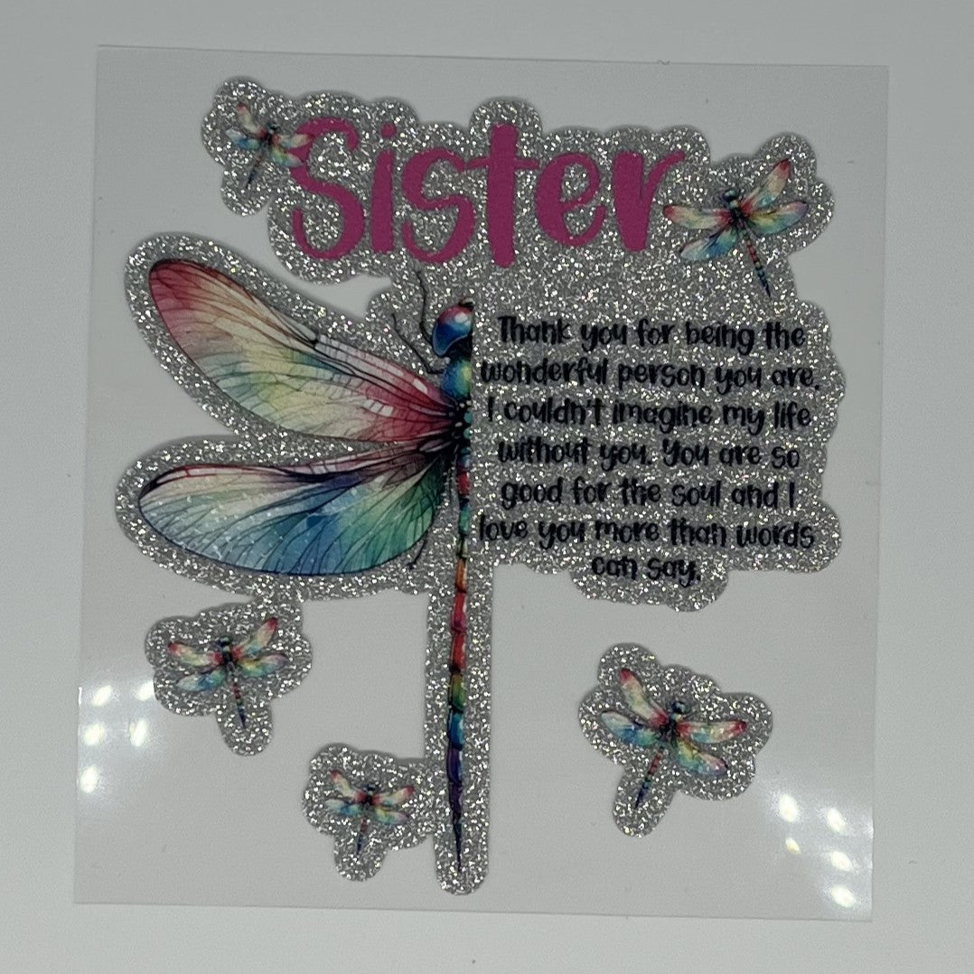 Sister Dragonfly UV DTF Glitter Decal
