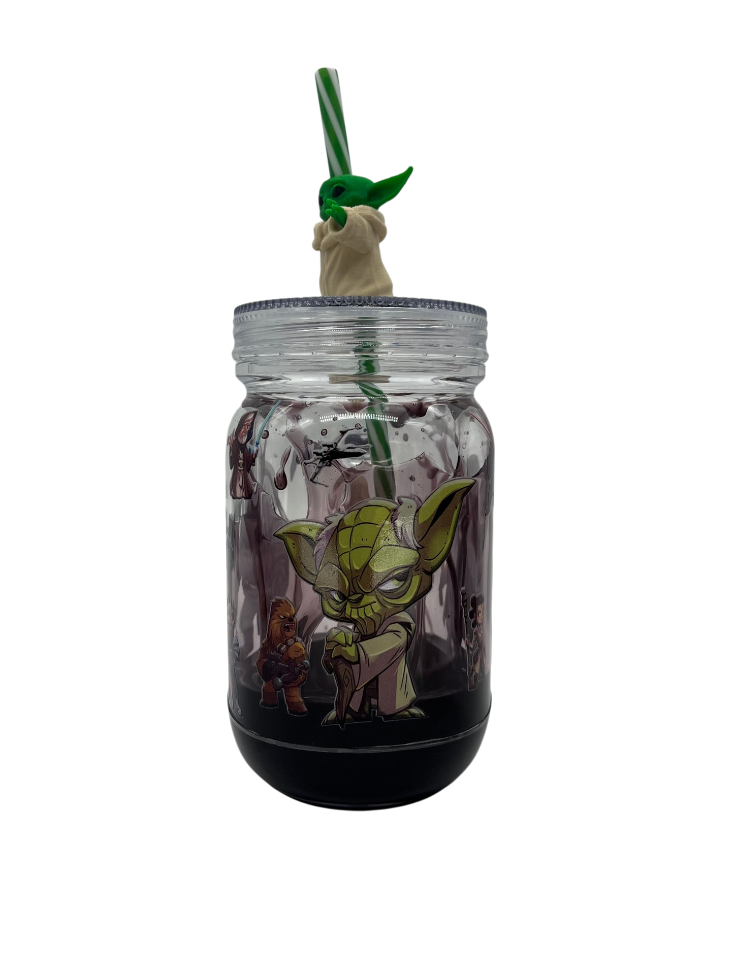Star Wars Galaxy Mason Jar 20oz Acrylic Tumbler with Grogu Straw Topper