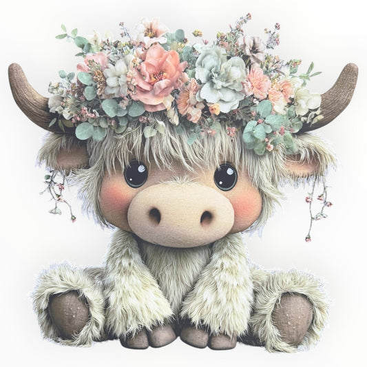 Baby Highland Cow Floral Crown DTF Print