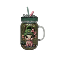 20oz Glitter Mason-Style Tumbler — Cute Cow Design