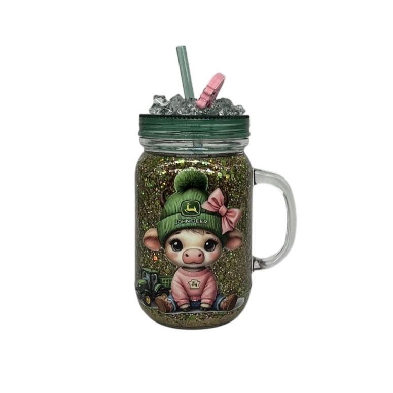 20oz Glitter Mason-Style Tumbler — Cute Cow Design