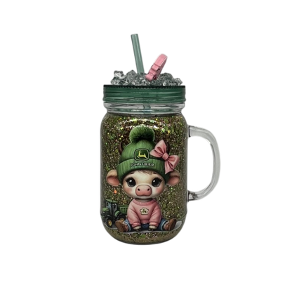 20oz Glitter Mason-Style Tumbler — Cute Cow Design