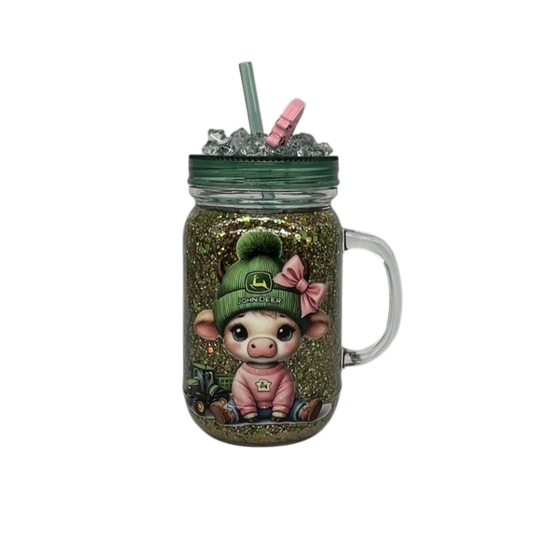20oz Glitter Mason-Style Tumbler — Cute Cow Design