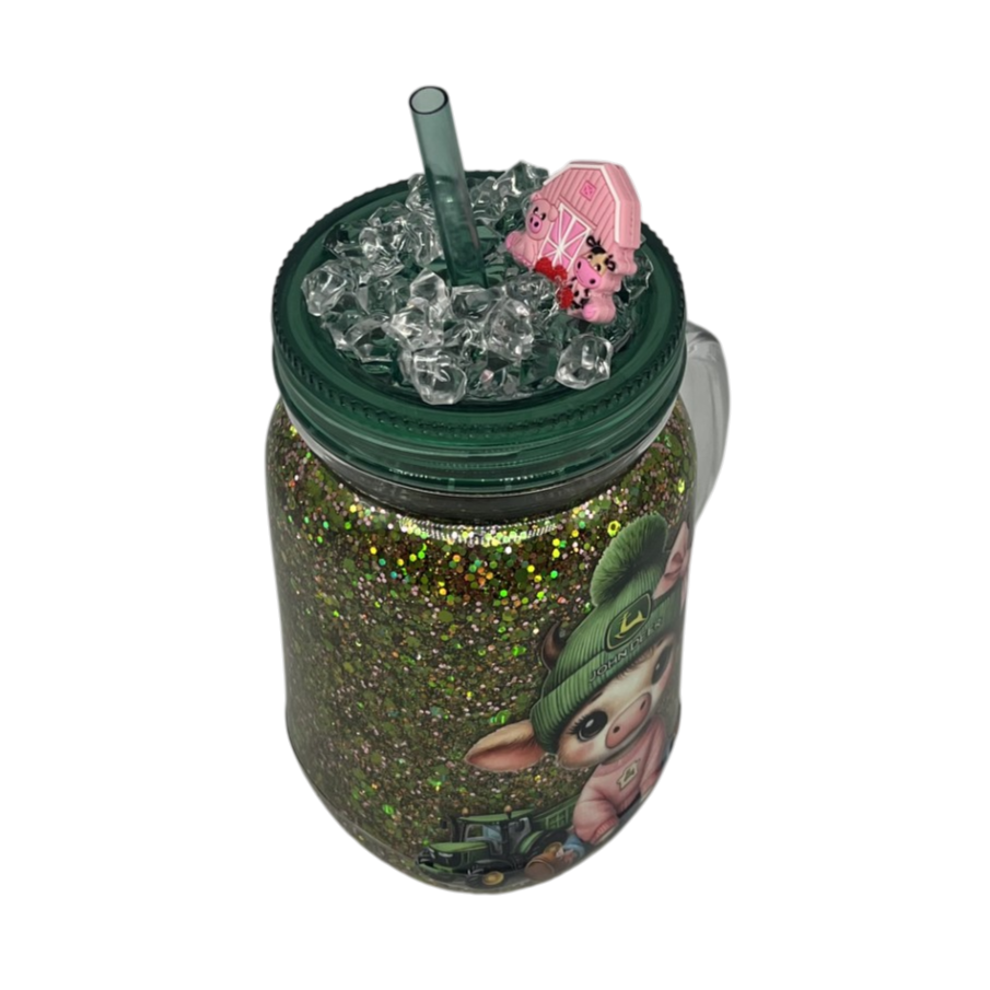 20oz Glitter Mason-Style Tumbler — Cute Cow Design