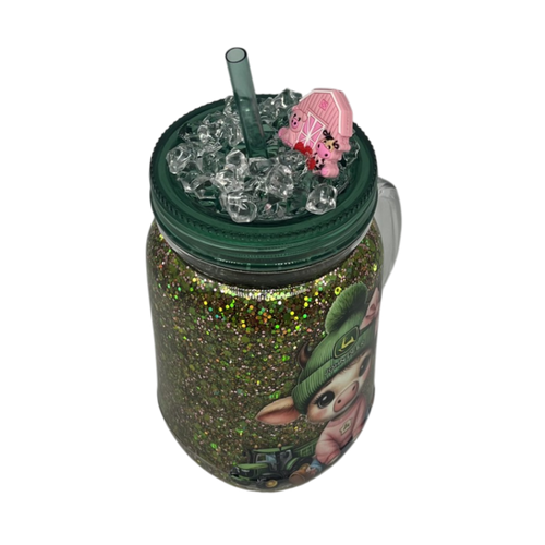 20oz Glitter Mason-Style Tumbler — Cute Cow Design