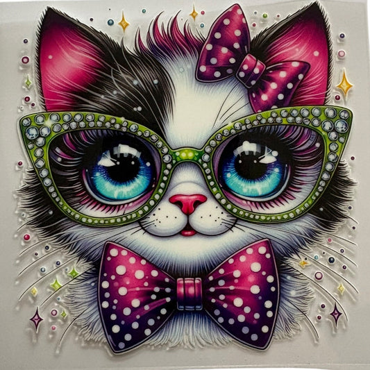 UV DTF Wrap - Cute Cat Wearing Glasses Decal