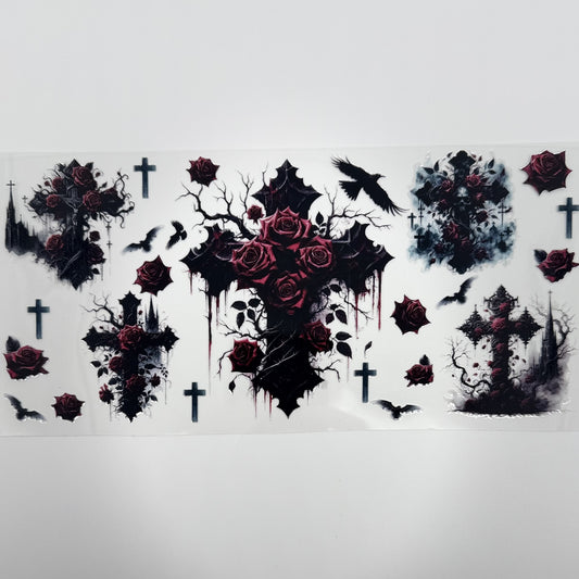 Gothic Roses & Crosses UV DTF 16oz Tumbler Wrap