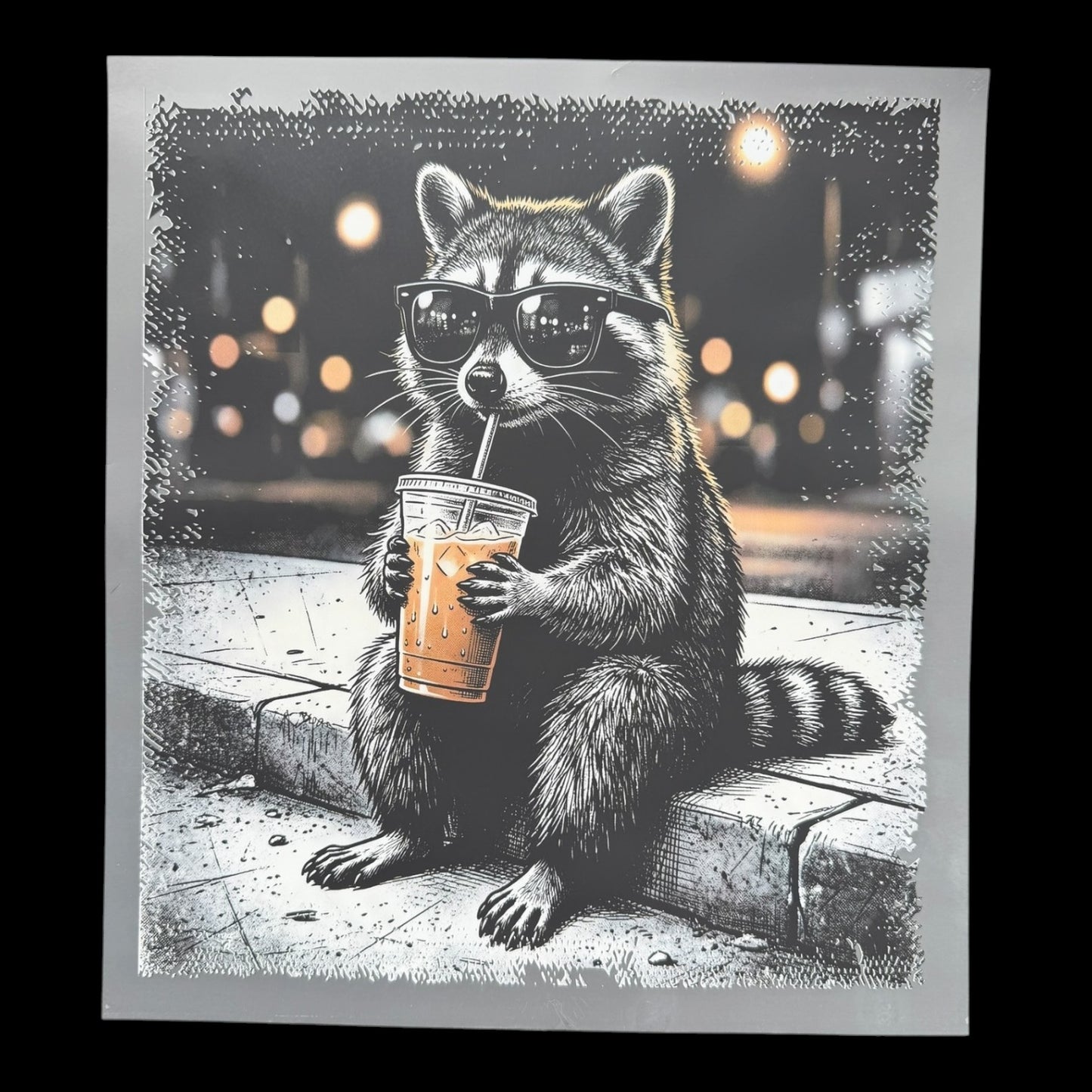 Raccoon Iced Coffee DTF Print