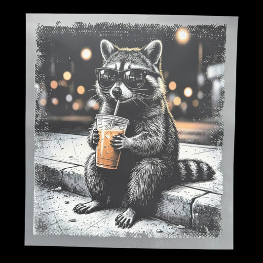 Raccoon Iced Coffee DTF Print