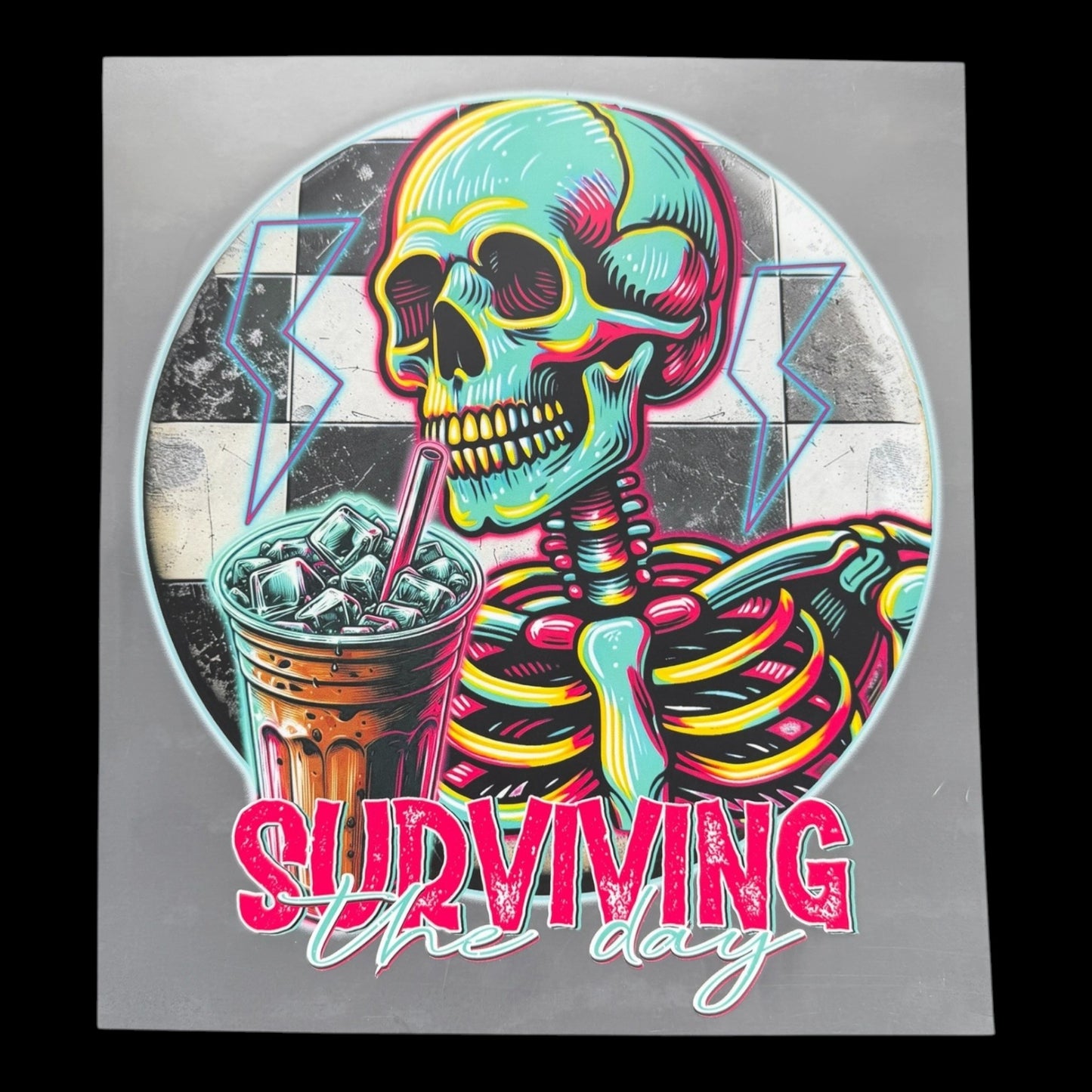 Surviving the Day Skeleton Iced Coffee DTF Print