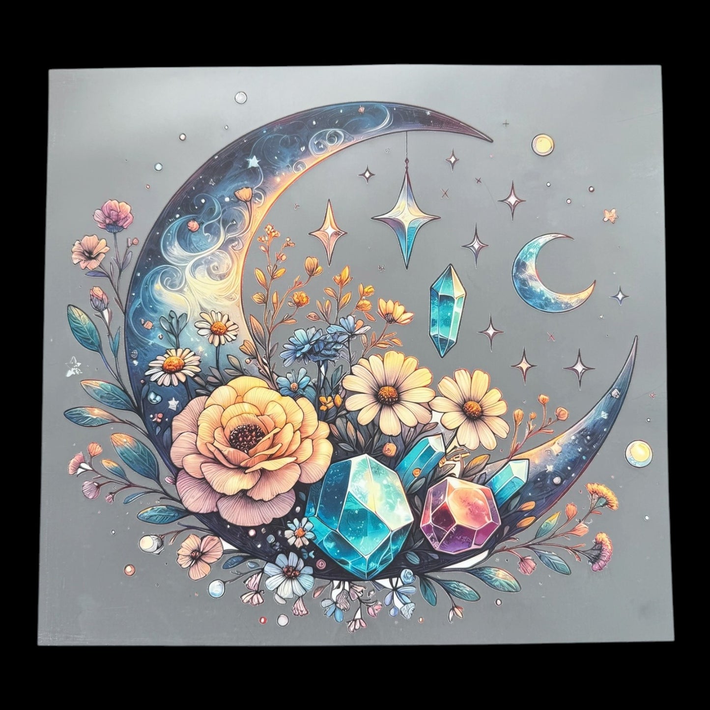 Crescent Moon Floral Crystal DTF Print