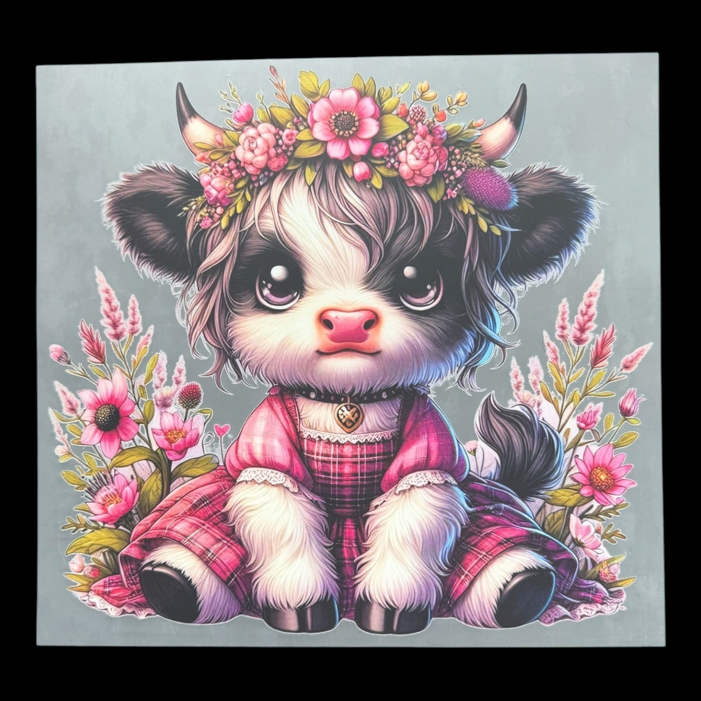 Floral Highland Cow DTF Print