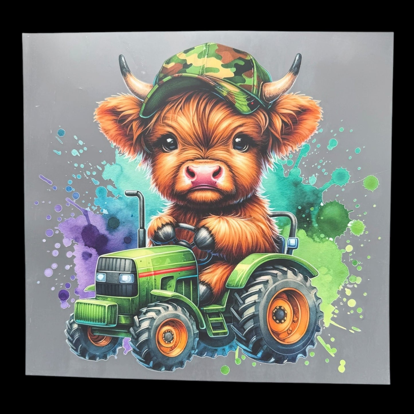 Highland Cow Camo Hat Tractor DTF Print