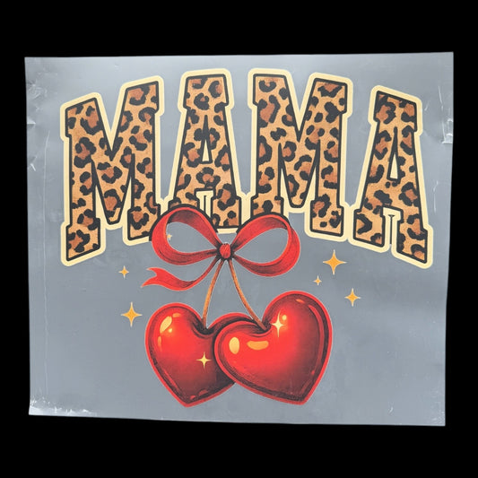 MAMA Leopard Print Cherry Hearts DTF Print