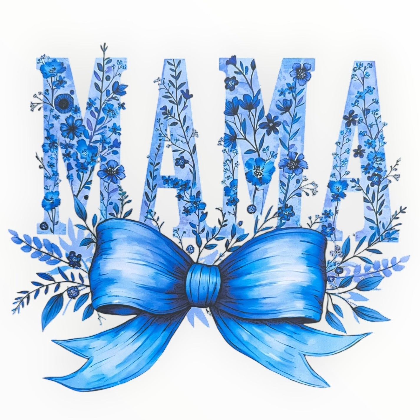 Floral Mama Blue Bow DTF Print
