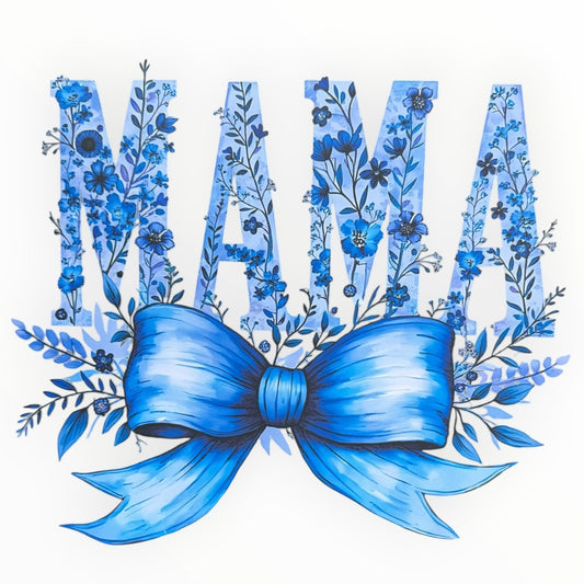 Floral Mama Blue Bow DTF Print