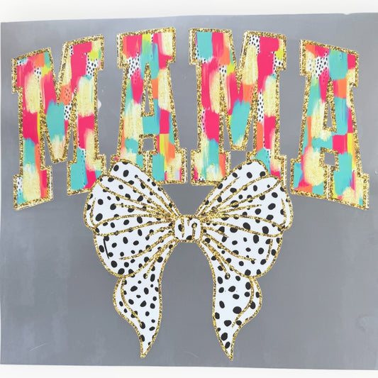 Colorful Glitter Mama Dalmatian Bow DTF Print