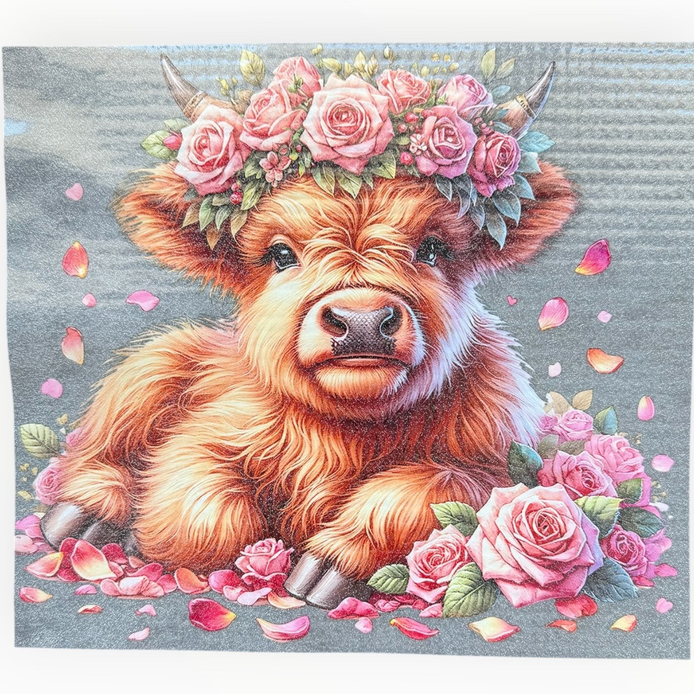 Highland Cow Rose Crown DTF Print